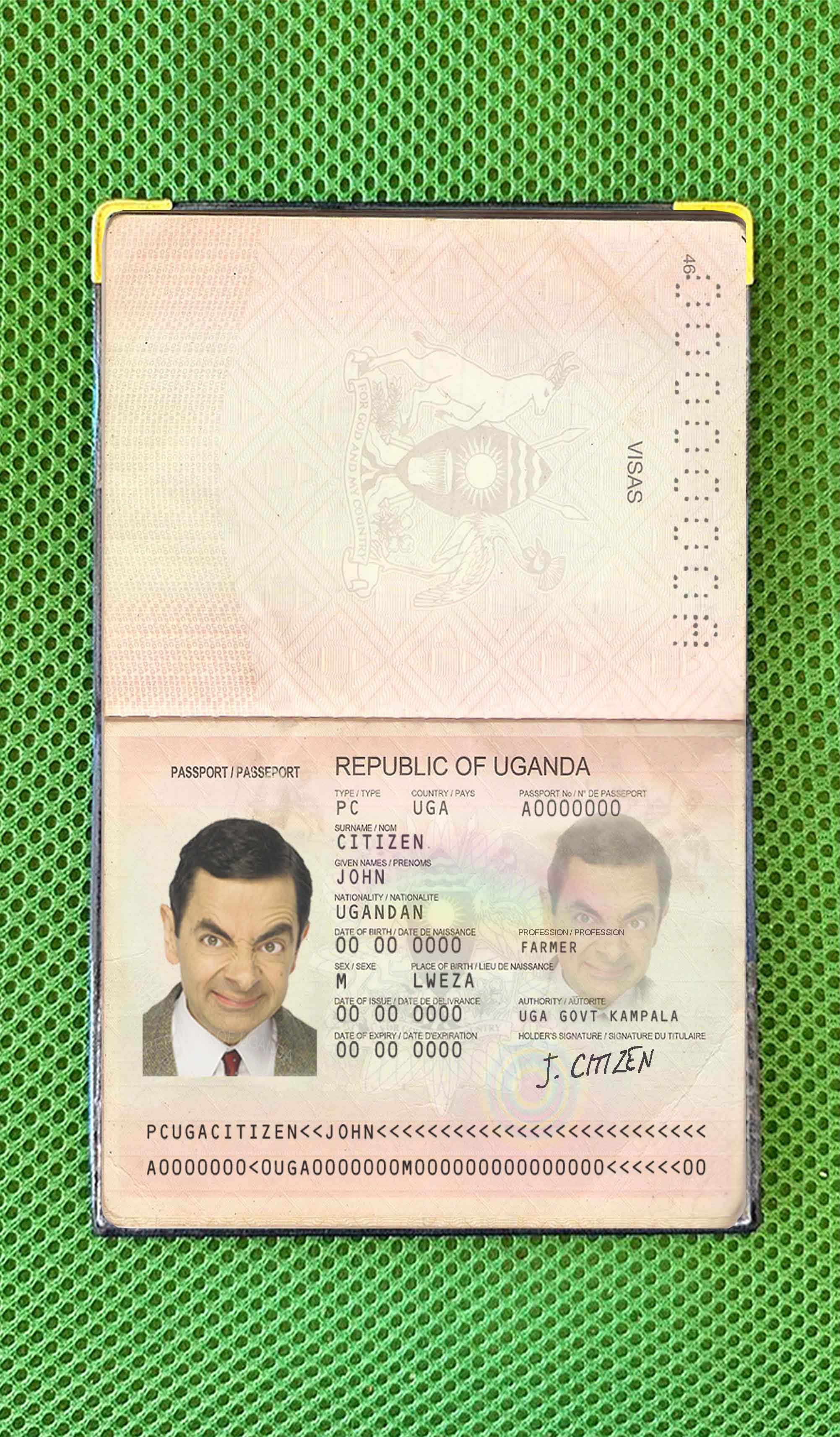 Uganda passport photo look PSD template